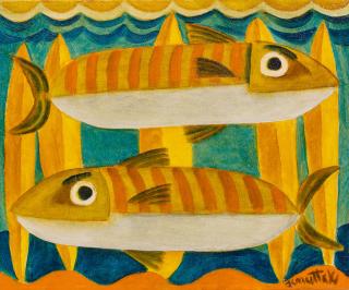 Graham Knuttel - Two Fish 25.7 x 30.3 cm. (10 1/8 x 11 7/8 in.)