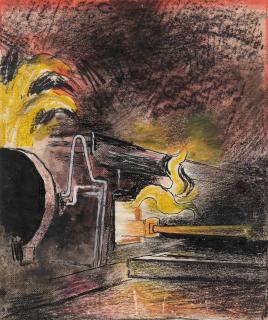 Graham Sutherland O.M. - Feeding a Steel Furnace, Swansea 20.8 x 17.4 cm. (8 1/8 x 6 7/8 in.)