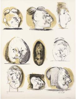 Graham Sutherland - Sheet of Studies (heads), from A Bestiary and some correspondences (T. 98)