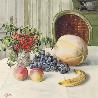 Grand Duchess Olga Aleksandrovna of Russia - Melon, Grapes, Peaches, A Banana And Berries, On A Table