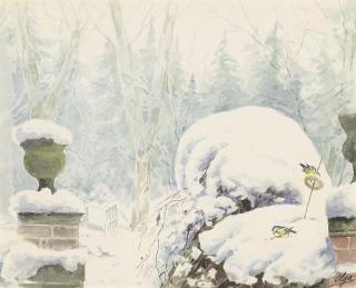 Grand Duchess Olga - A winter scene; and A view of Jacques-Francois-Joseph Saly\'s equestrian statue of King Frederik V (1723-1766)