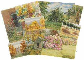 Grand Duchess Olga - Five autumnal landscapes; Three summer landscapes; A study of a door with flowers in the foreground; and A study of a sculpture