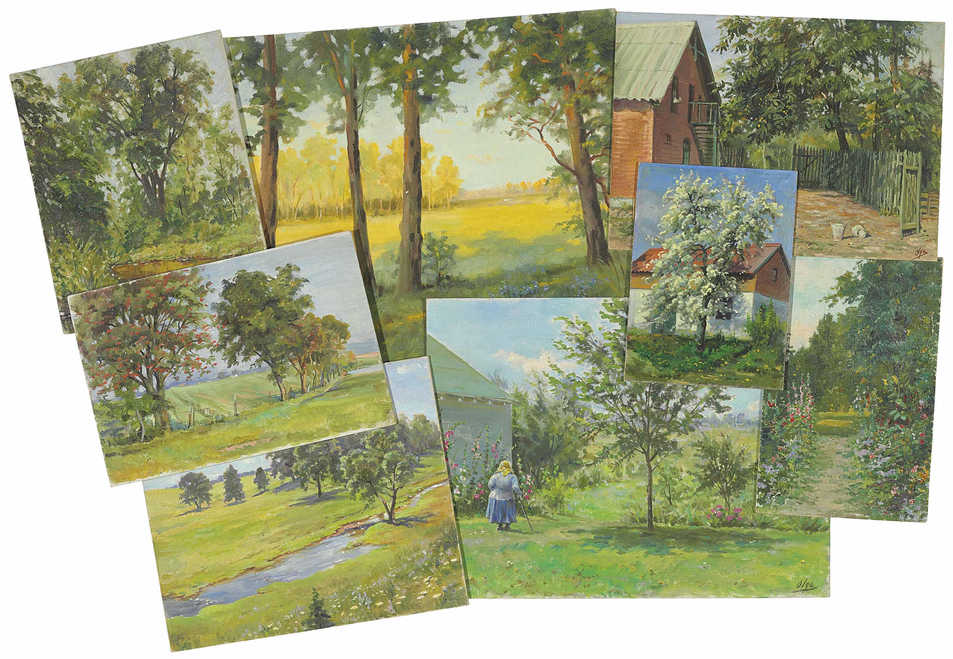 Grand Duchess Olga - Five landscapes; and Three views of a house