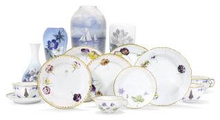 Grand Duchess Olga - Five porcelain plates and a cup and saucer, all handpainted