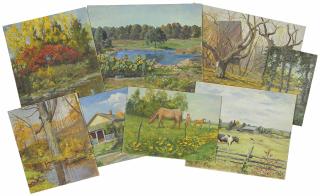 Grand Duchess Olga - Four landscapes; Two views of a house; A study of horses; and A study of cows