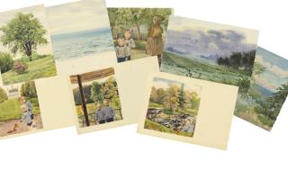 Grand Duchess Olga - Four scenes of Tikhon (1917-1993) and Guri (1919-1984) Kulikovsky in the Fredensborg Palace gardens; and Four landscapes