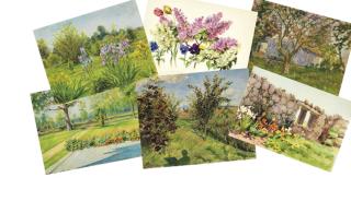 Grand Duchess Olga - Self-portrait with easel; Four landscapes; and Floral study