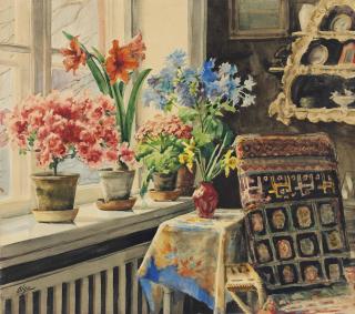 Grand Duchess Olga - Still Life With Azaleas, Amaryllis, Geraniums, Cornflowers And Daffodils