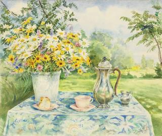 Grand Duchess Olga - Still life with coffee pot and summer flowers