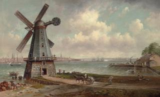 Granville Perkins - Lower Manhattan with the Last Windmill in New Jersey