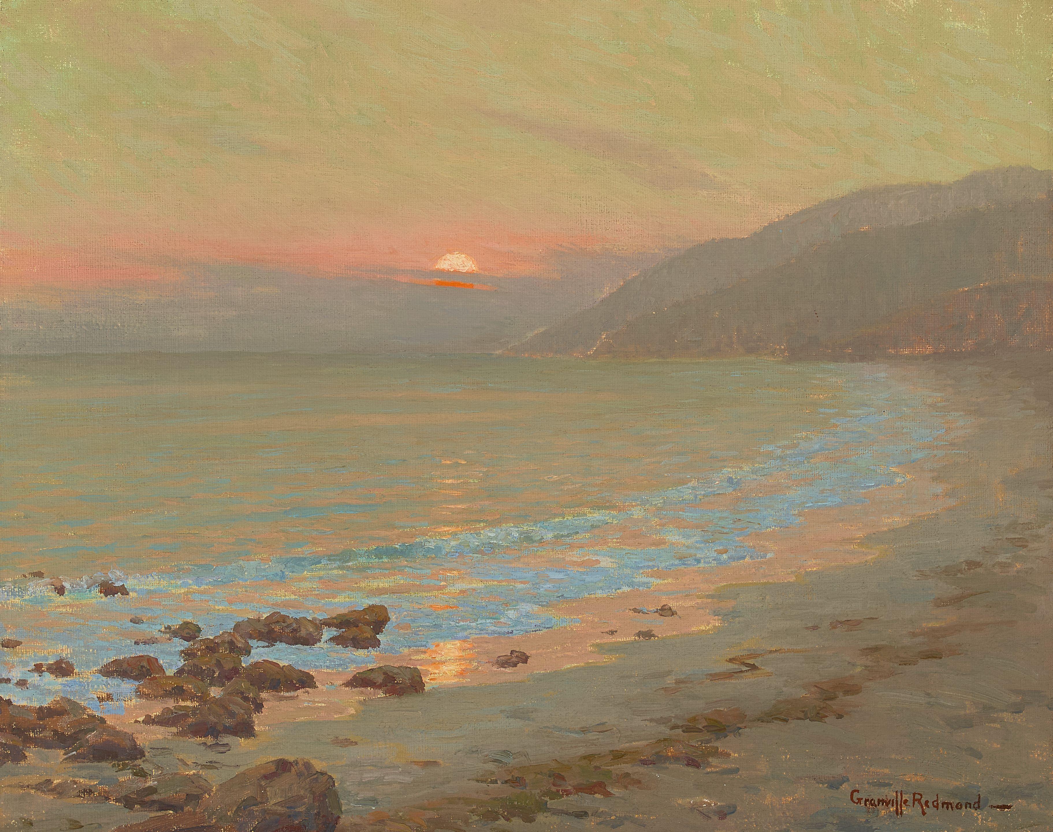 Granville Redmond - Coastal Scene at Sunset (Golden Dusk) 16 x 20 in. framed 24 x 28 in.