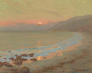 Granville Redmond - Coastal Scene at Sunset (Golden Dusk) 16 x 20 in. framed 24 x 28 in.