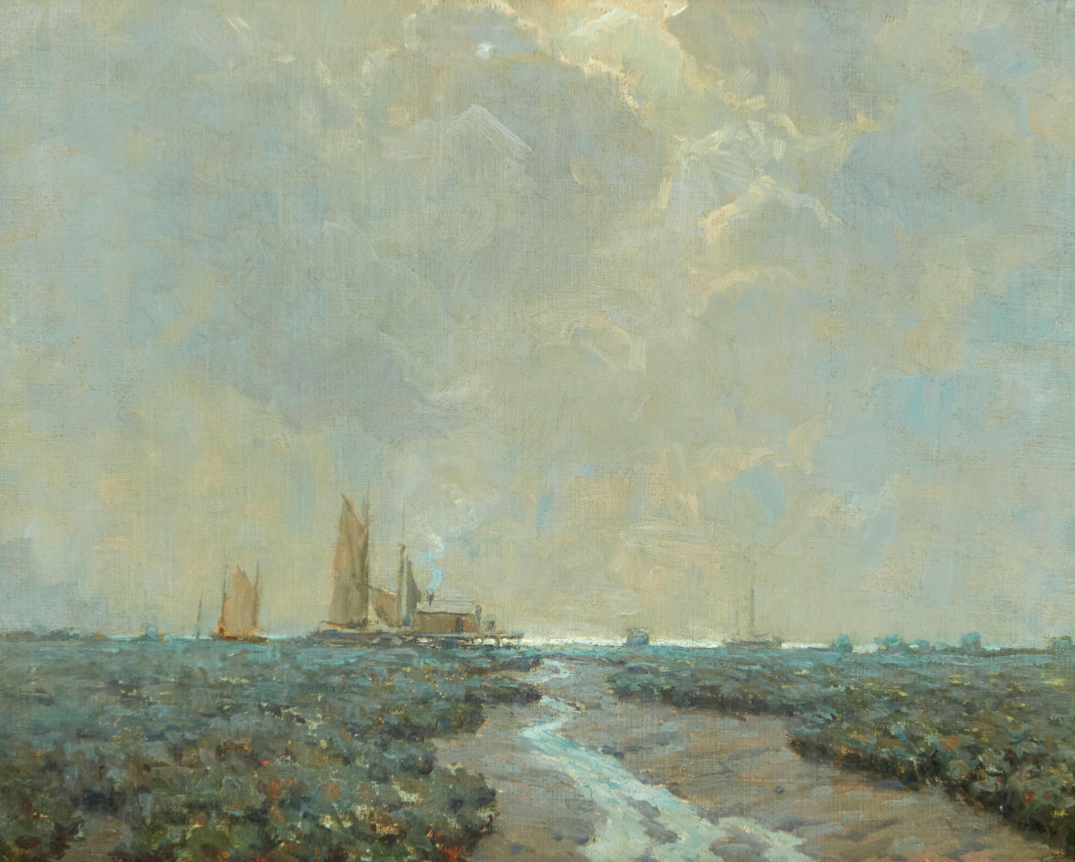 Granville Redmond - Docks and Boats Along the Alameda Marsh