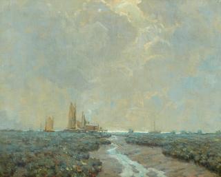 Granville Redmond - Docks and Boats Along the Alameda Marsh