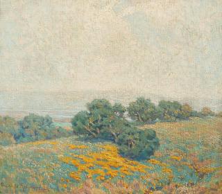 Granville Redmond - The Bay Beyond a Hillside of Poppies