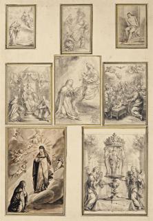 Grégoire Huret - Huit Dessins Représentant Des Scènes Religieuses