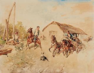 Gregor von Bochmann - Baltisches Gehöft mit Ziehbrunnen