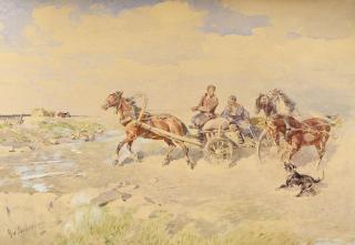 Gregor von Bochmann - Estnische Bauern auf ihrem Pferdegespann