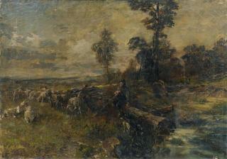 Gregor von Bochmann - Ruhende Schafherde am Waldrand.