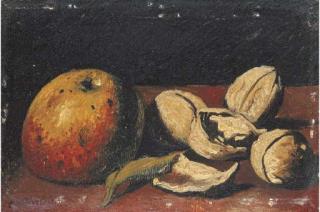 Gregorio Sciltian - Natura morta con mela e noci
