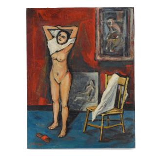 Gregory Kondos - Untitled (Interior with Figure), 1957