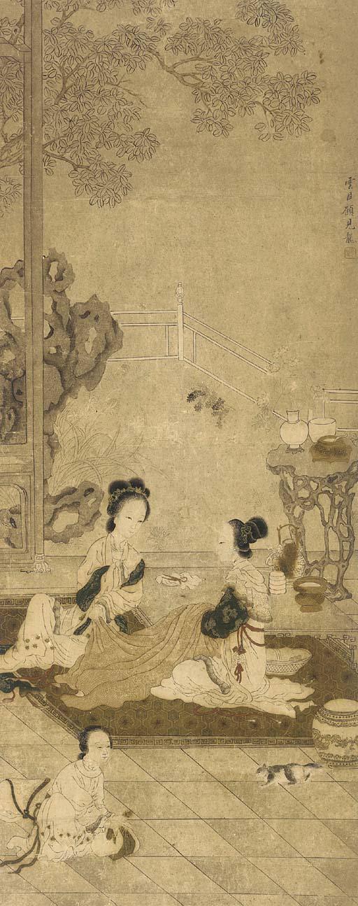 Gu Jianlong - Ladies Doing Needlework on a Garden Terrace