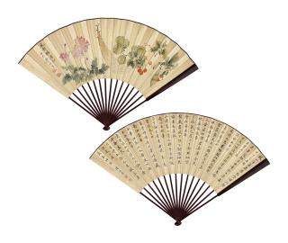 Gu Luo - Flowers and Fruit/Calligraphy in Standard Script