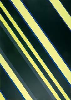 Günter Fruhtrunk - Komposition in Schwarz, Blau, Gelb und Grau.