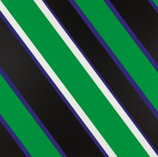 Günter Fruhtrunk - Komposition in Schwarz, Blau, Grün und Weiß.