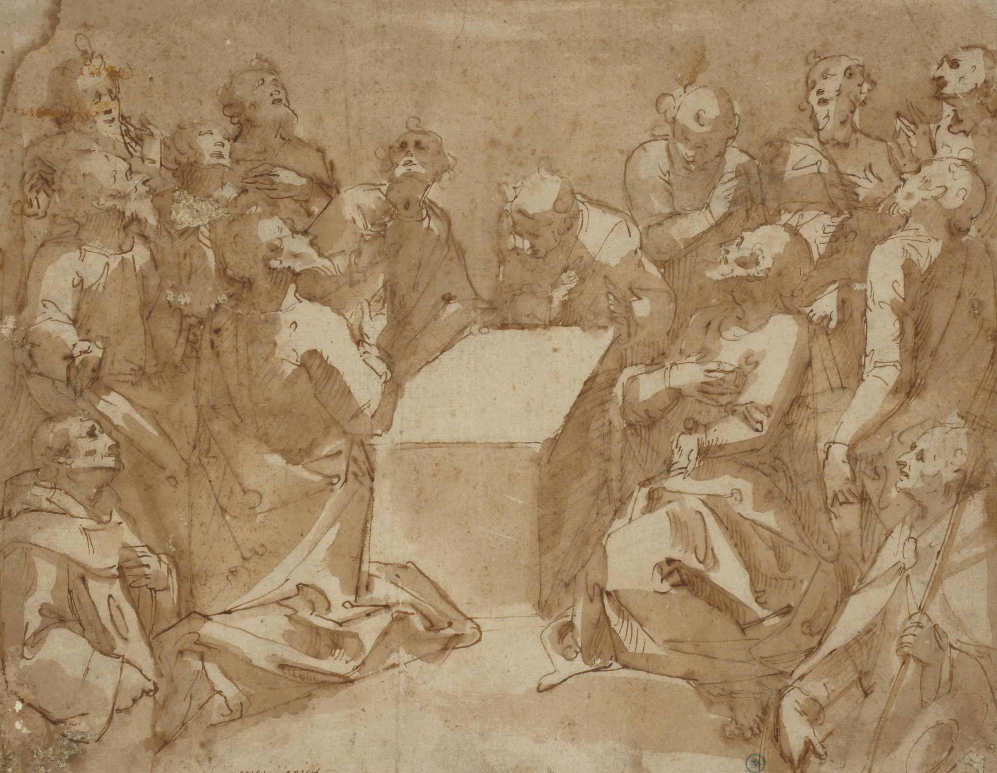 Guglielmo Caccia Il Moncalvo - Une assemblée de saints et apôtres regardant vers le ciel