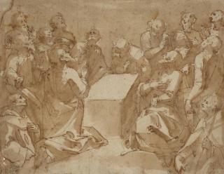 Guglielmo Caccia Il Moncalvo - Une assemblée de saints et apôtres regardant vers le ciel