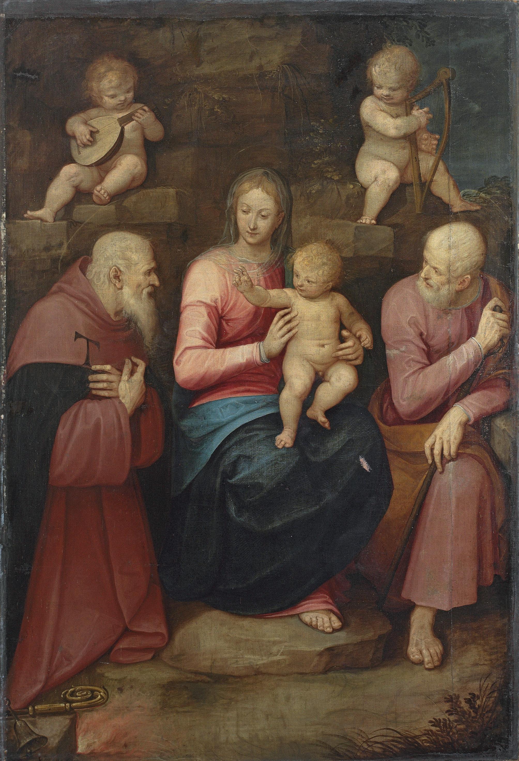 Guglielmo Caccia - The Holy Family with Saint Anthony Abbot and angels