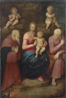 Guglielmo Caccia - The Holy Family with Saint Anthony Abbot and angels