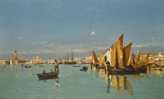 Guglielmo Ciardi - Italian a View Of St Marks Basin With The Punta Della Dogana