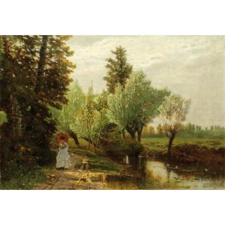 Guglielmo Ciardi - Jeune Femme Lisant Sur Les Bords D\'Une Rivière