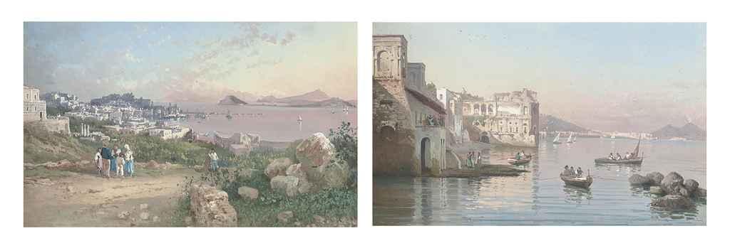 Guglielmo Giusti - Capo Miseno, Procida and Ischia seen from Pozzuoli; And the Palazzo Donn\'Anna, Naples
