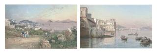 Guglielmo Giusti - Capo Miseno, Procida and Ischia seen from Pozzuoli; And the Palazzo Donn\'Anna, Naples