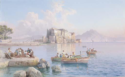 Guglielmo Giusti - Veduta Costiera Con Barche E Pescatori