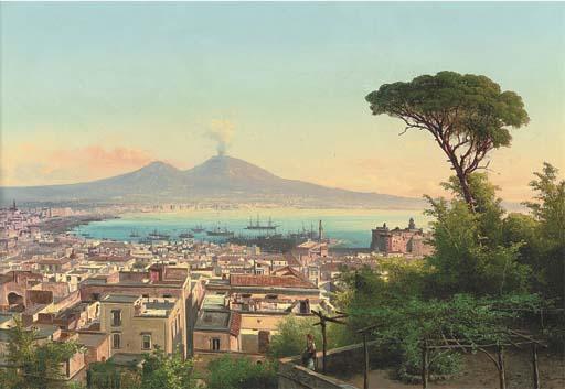 Guido Agostini - A Maiden On A Neapolitan Balcony, Vesuvius Beyond