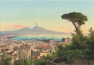 Guido Agostini - A Maiden On A Neapolitan Balcony, Vesuvius Beyond