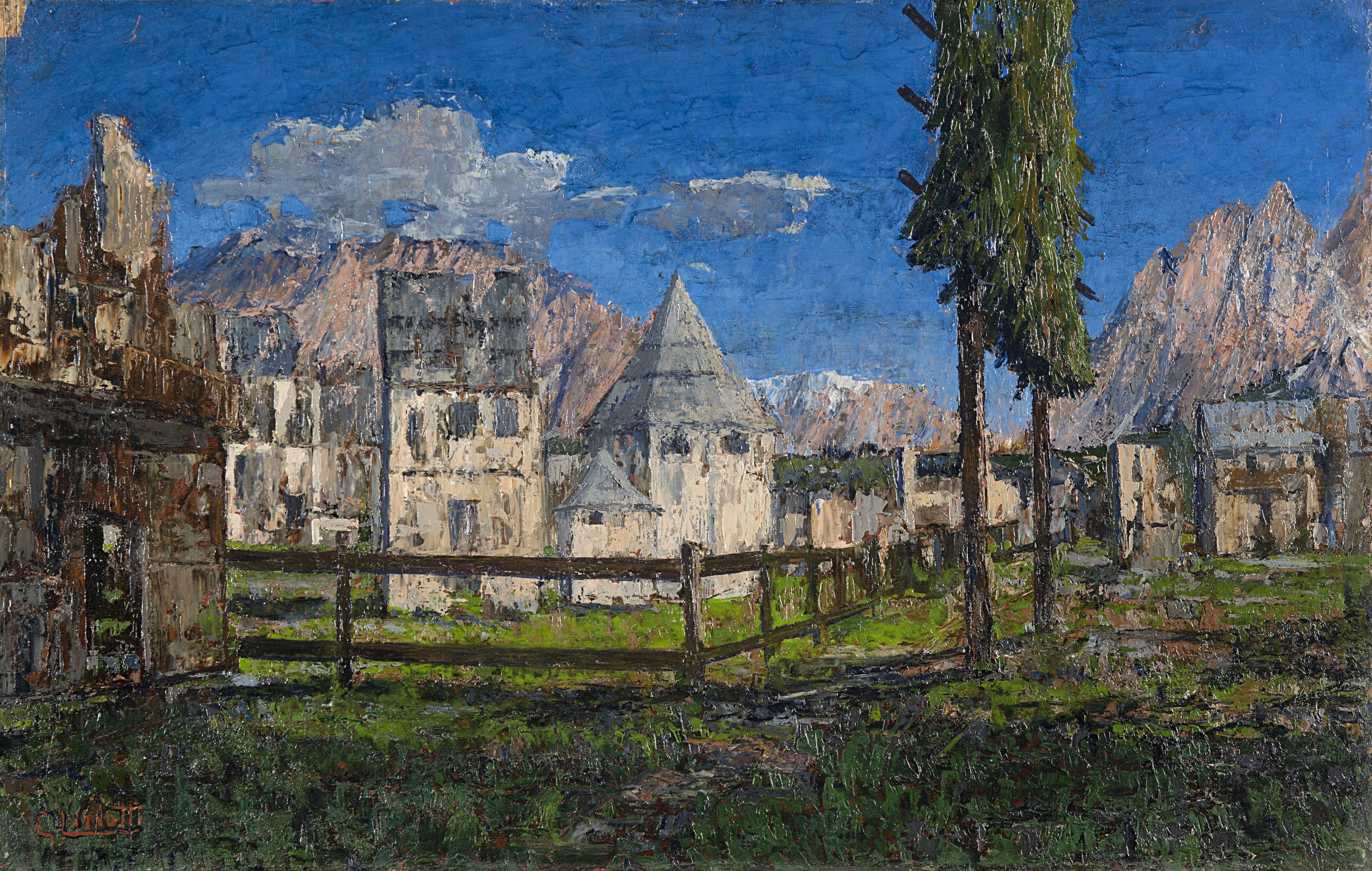 Guido Cinotti - Notturno. Veduta fantastica di Cortina d\'Ampezzo con le tre cime di Lavaredo