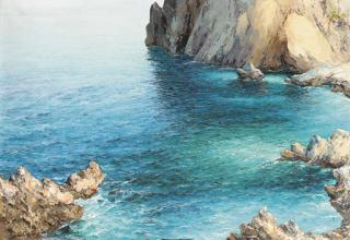 Guido Odierna - A rocky coastline, possibly Capri
