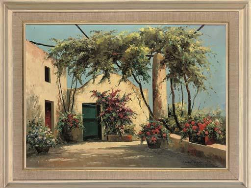 Guido Odierna - A sunny terrace, Capri; and A lane with blossoming trees, Capri