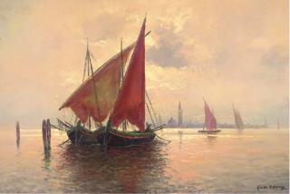 Guido Odierna - Boats at sunset with Venice in the distance