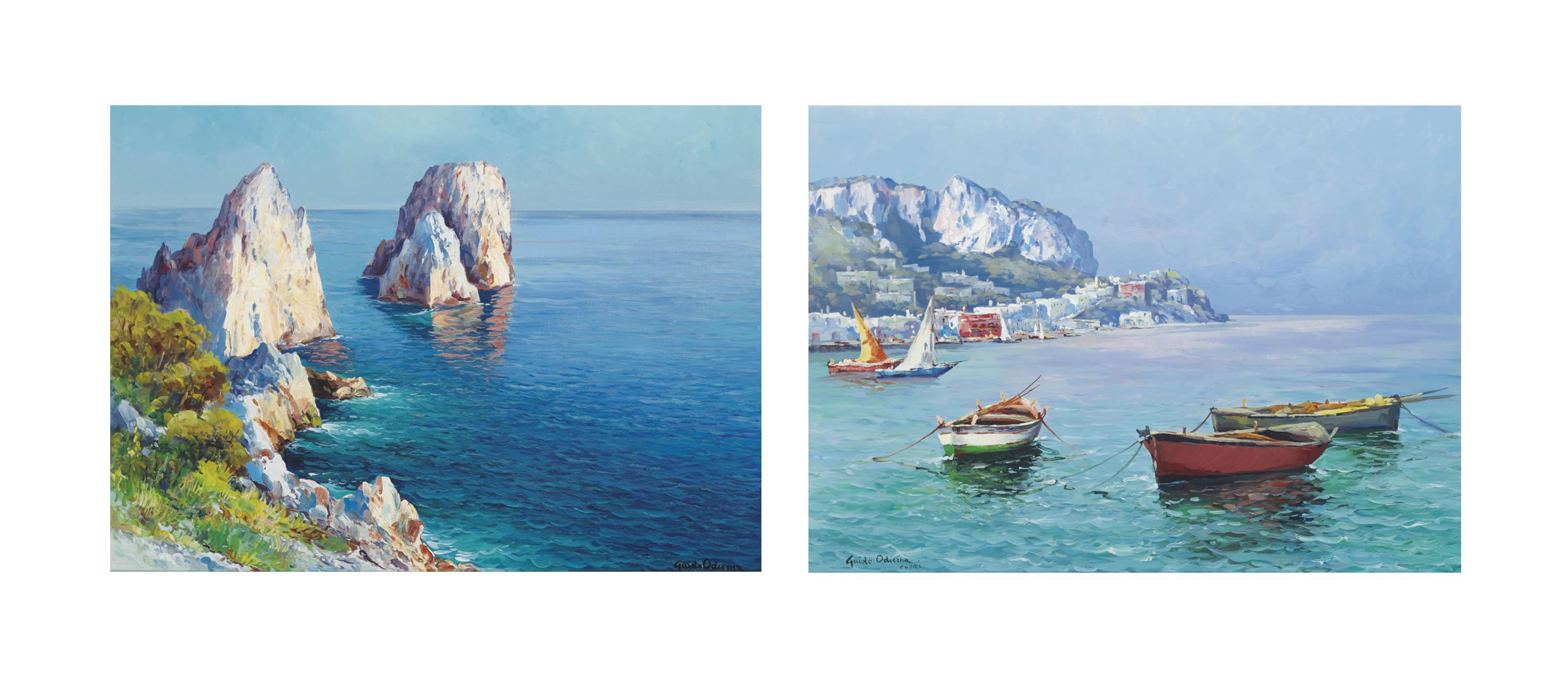 Guido Odierna - I Faraglioni; and Boats in a bay, Capri