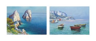 Guido Odierna - I Faraglioni; and Boats in a bay, Capri