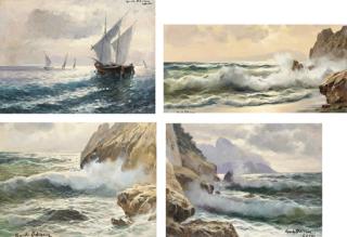 Guido Odierna - Waves breaking on the shore; and Fishing vessels off Capri