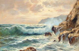Guido Odierna - Waves crashing on the rocks, possibly Capri