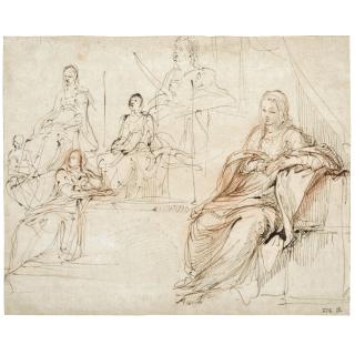 Guido Reni - A Sheet Of Studies For A Seated Virgin