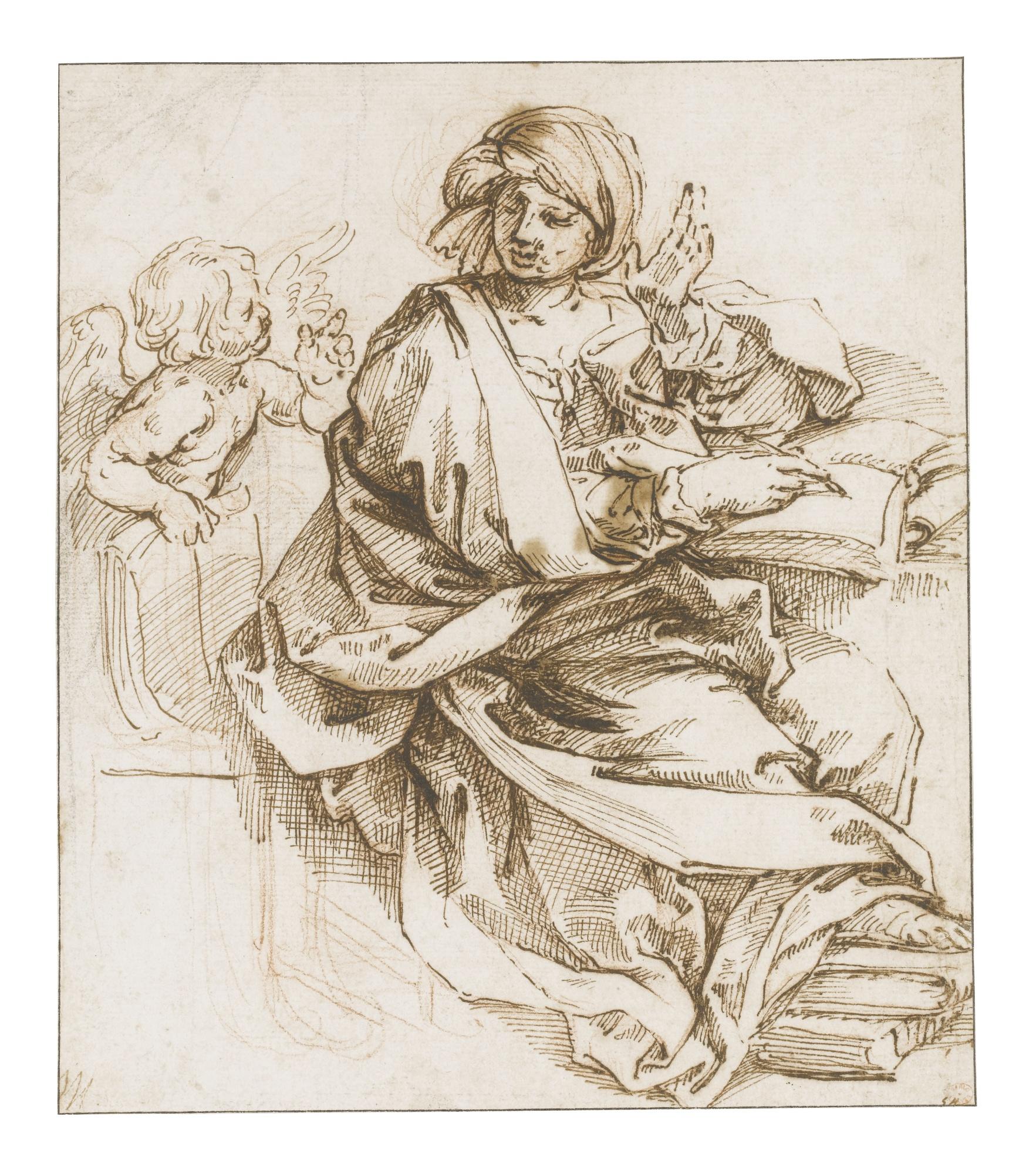 Guido Reni - A Sibyl Writing, A Putto To The Left
